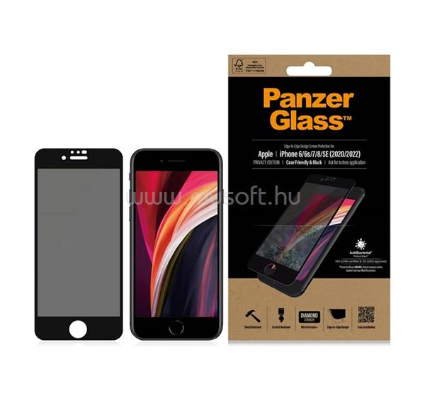 PANZERGLASS EDGE-TO-EDGE ANTIBACTERIAL PRIVACY képernyővédő üveg antibakteriális, betekintés védelem, FEKETE