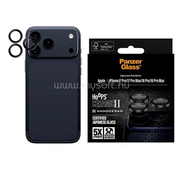 PANZERGLASS iPhone 17 Pro Max / 17 Pro / 16 Pro Max HOOPS CERAMIC II kameravédő üveg 9H + segédkeret FEKETE