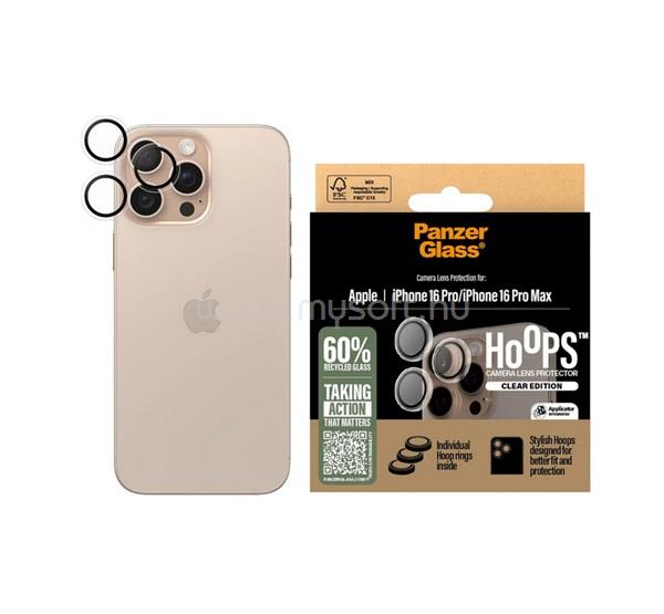 PANZERGLASS iPhone 16 Pro Max / 16 Pro HOOPS kameravédő üveg 9H + segédkeret ÁTLÁTSZÓ
