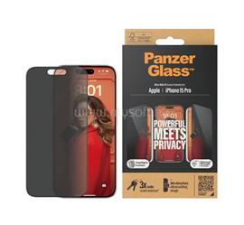 PANZERGLASS iPhone 15 Pro PRIVACY ULTRA-WIDE FIT képernyővédő üveg 3D, betekintés védelem + segédkeret, FEKETE PANZERGLASS_P2810 small