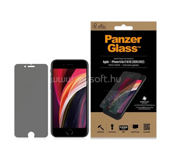 PANZERGLASS STANDARD FIT ANTIBACTERIAL PRIVACY képernyővédő üveg antibakteriális, betekintés védelem, FEKETE