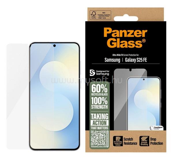 PANZERGLASS Samsung S25 FE ULTRA-WIDE FIT képernyővédő üveg 3D, antibakteriális, ÁTLÁTSZÓ