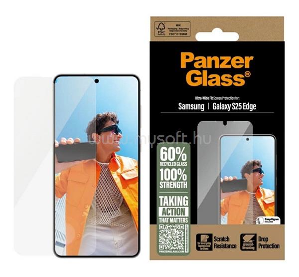 PANZERGLASS Samsung S25 Edge ULTRA-WIDE FIT képernyővédő üveg 3D, ütésállóság + segédkeret, ÁTLÁTSZÓ