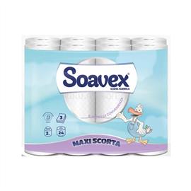 PAPERDI Toalettpapír 3 rétegű kistekercses 100% cellulóz 162 lap/tekercs 24 tekercs/csomag Soavex Maxi Scorta_Paperdi PAPERDI_54495 small