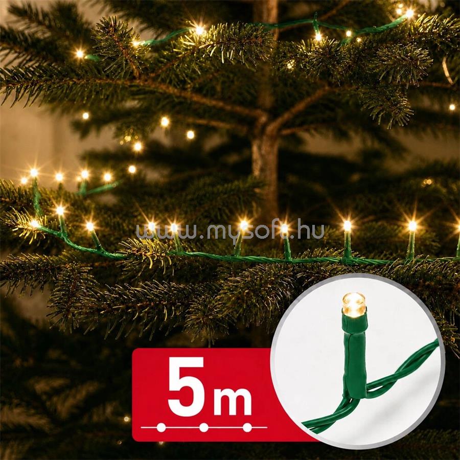 PHENOM FÉNYFÜZÉR, 5 M, MELEGFEHÉR, 100 LED, 100-240V, 6W, ZÖLD KÁBEL