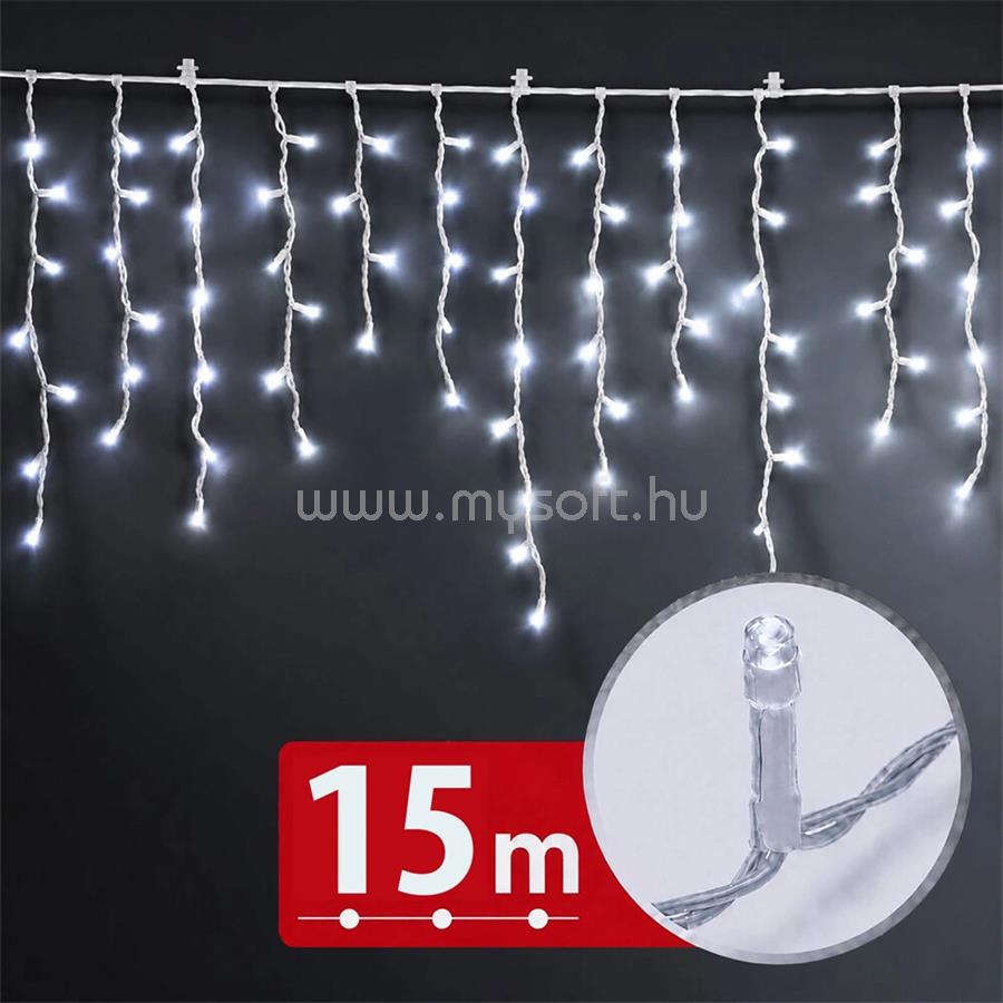 PHENOM FÉNYFÜZÉR FÜGGÖNY, 15 M, HIDEGFEHÉR, 600 LED, 100-240V, 6W, ÁTLÁTSZÓ KÁBEL