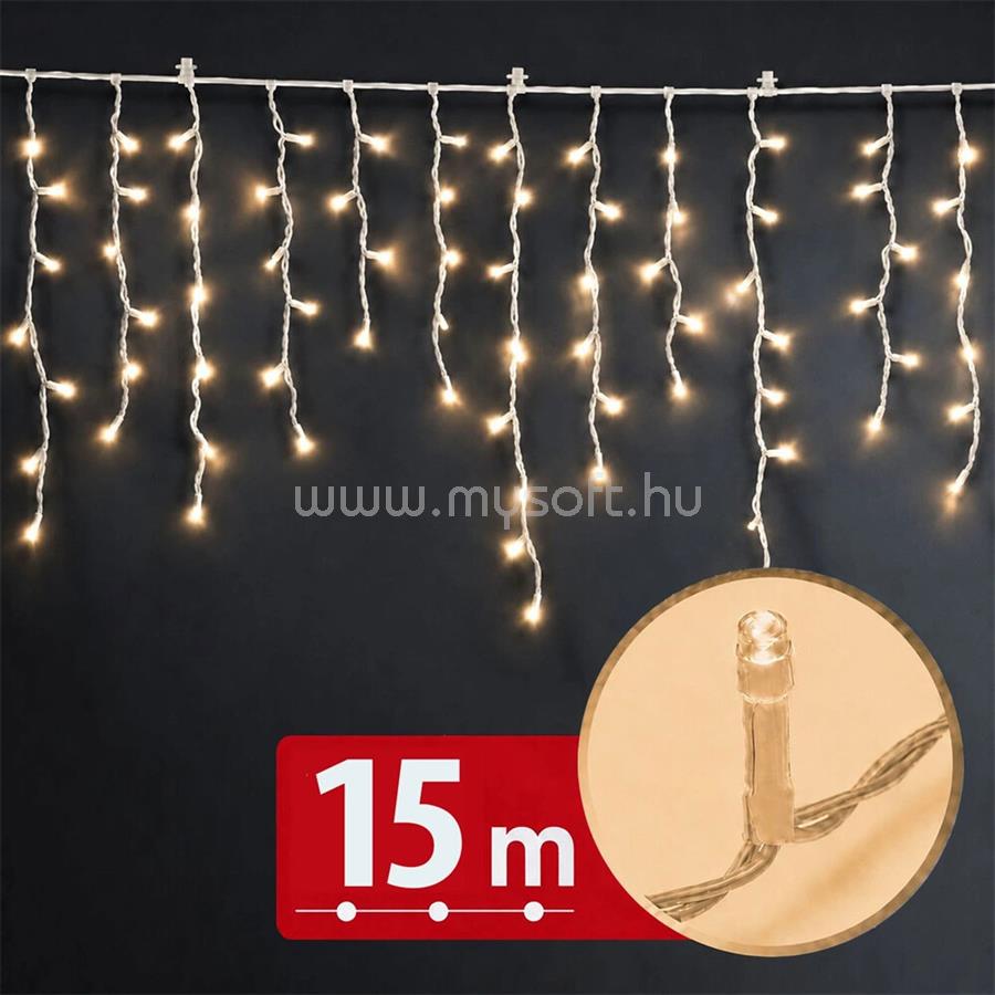PHENOM FÉNYFÜZÉR FÜGGÖNY, 15 M, MELEGFEHÉR, 600 LED, 100-240V, 6W, ÁTLÁTSZÓ KÁBEL