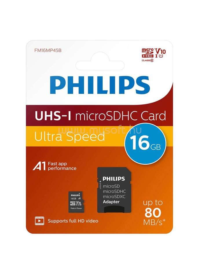 PHILIPS 16GB microSDHC CL10 + adapter