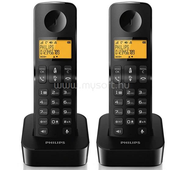 PHILIPS D260 DUO telefon készülék vezeték nélküli, DECT, FEKETE