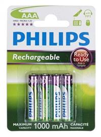 PHILIPS ELEM TÖLTHETŐ AAA 1000 mAh 4-BLISZTER (READY TO USE) R03B4RTU10/10 small