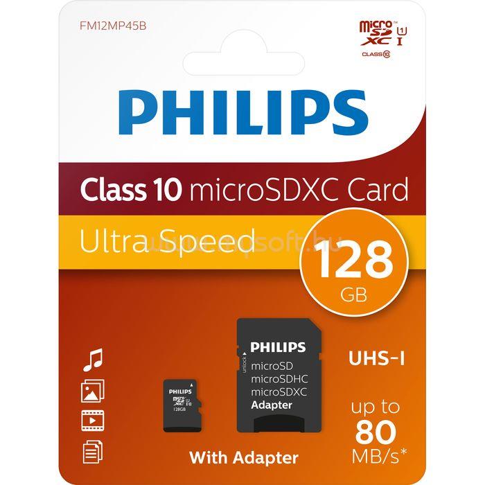 PHILIPS Micro SDXC Memóriakártya 128GB Class 10 UHS-I U1 Adapter