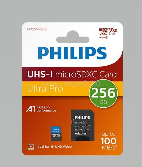 PHILIPS Micro SDXC Memóriakártya 256GB Class 10 UHS-I U1 Adapter