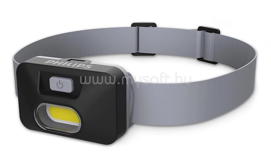 PHILIPS Headlamp Kong Lighting COB LED, brightness: 130 lumens, 2.45 hours runtime on high, 6 hours on low, beam distance: 23 m, 3 modes: flashing- high- low- red, water resistance: IPX4