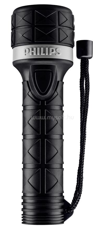 PHILIPS LED flashlight, rubber coating, black, without 2 AA batteries with hang tag OUTDOOR