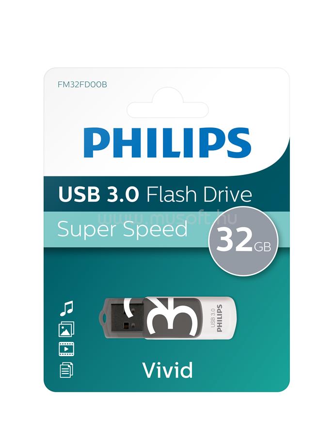 PHILIPS Vivid USB 3.0 32GB pendrive (fehér-szürke)