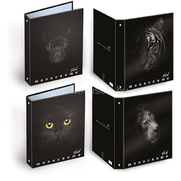 PIGNA Monocromo Black A4 4 gyűrűs 30mm gerincszélességű gyűrűs könyv