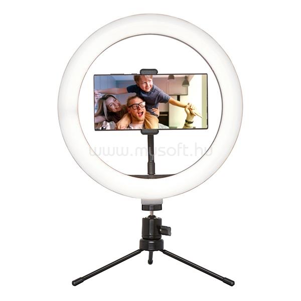 PLATINET LED videófény vlogoláshoz, tripod állvánnyal, telefontartóval, 20cm