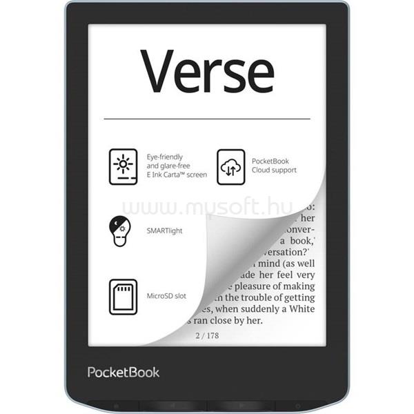 POCKETBOOK e-Reader - PB629 VERSE (kék, 6"E Ink Carta, Cpu: 1GHz,512MB,8GB,1500mAh, wifi,mSD, kép megvilágítás)