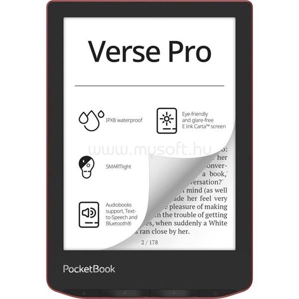 POCKETBOOK e-Reader - PB634 VERSE PRO (piros, 6"E Ink Carta, Cpu: 1GHz,512MB,16GB,1500mAh, wifi,mSD, IPX8)
