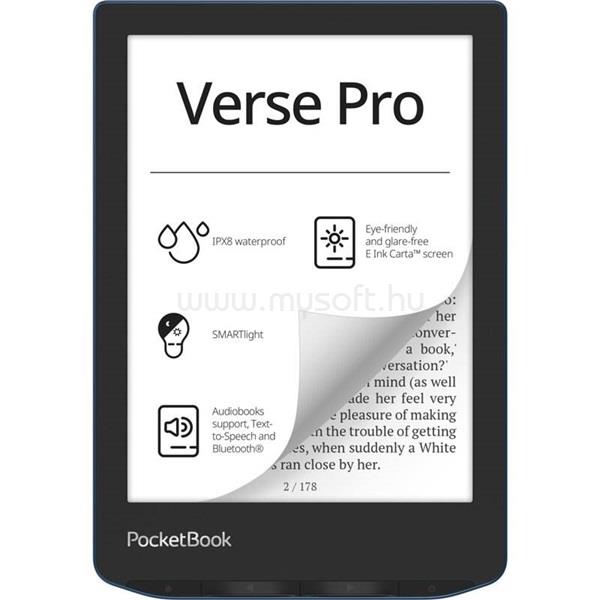 POCKETBOOK e-Reader - PB634 VERSE PRO (azúrkék, 6"E Ink Carta, Cpu: 1GHz,512MB,16GB,1500mAh, wifi,mSD, IPX8)