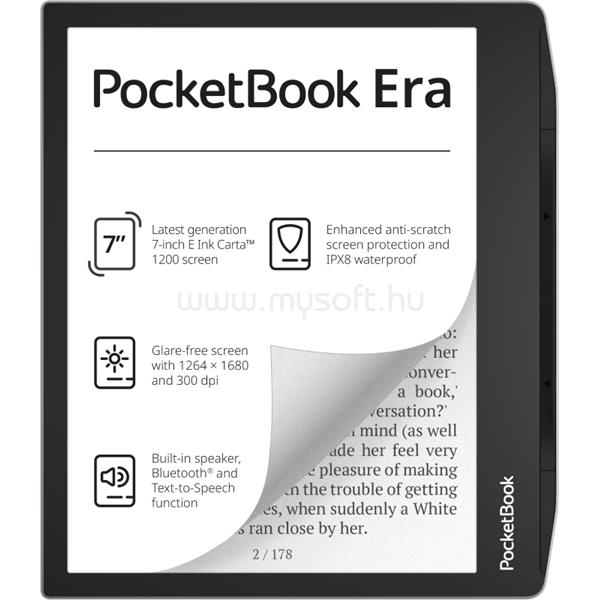 POCKETBOOK e-Reader - PB700 ERA (ezüst, 7"E Ink Carta1200, Cpu: 1GHz, 16GB,1700mAh, wifi, B, USB-C, kép megvilágítás)