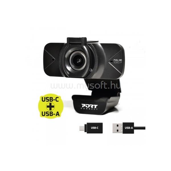 PORT DESIGNS Webkamera Full HD (1920x1080), USB-C/USB, mikrofon, 1,5 m