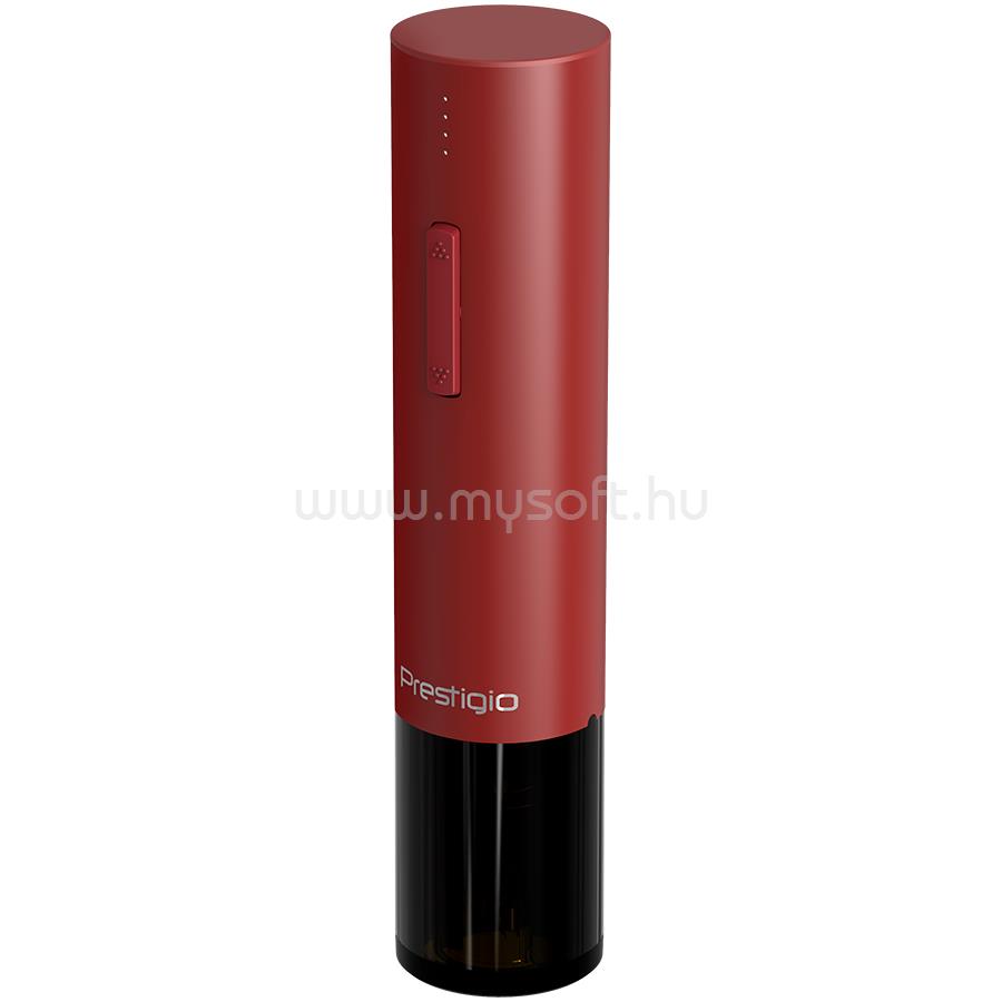 PRESTIGIO Valenze, smart wine opener, simple operation with 2 buttons, aerator, vacuum stopper preserver, foil cutter, opens up to 80 bottles without recharging, Dimensions D 48.5*H220mm, red color