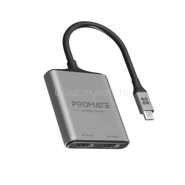PROMATE Átalakító - MEDIALINK H2 (USB-C adapter, 2x4K HDMI, szürke)
