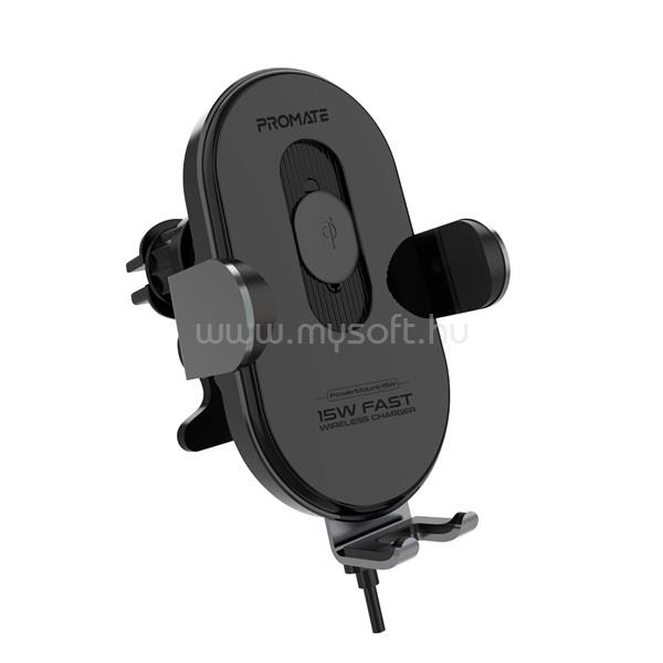 PROMATE autós töltő - POWERMOUNT 15 (DC 12V/1.5A, 15W, 1.2 méter, okos szenzor, hajlítható állvány, fekete)