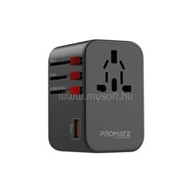 PROMATE Univerzális adapter - TRIPMATE GAN65 (1xUSB-A, 2xUSB-C, 65W PD, QC3.0, US/UK/EU dugó, fekete) TRIPMATE-GAN65 small
