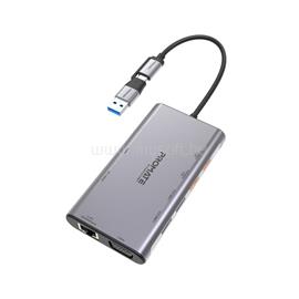 PROMATE USB Hub - PRIMEHUB MST (USB-C 9in1 HUB, 2x4K HDMI, VGA, 2xUSB 3.0, 1xUSB 2.0, 2xUSB-C, RJ45, adapter, szürke) PRIMEHUB-MST small