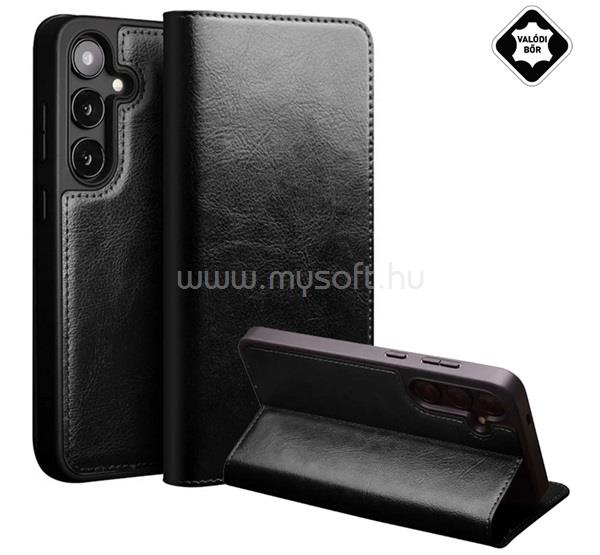 QIALINO Samsung S25 QIALINO tok álló, valódi bőr FLIP, asztali tartó, FEKETE
