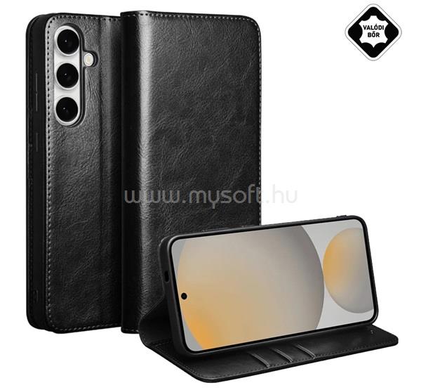 QIALINO Samsung S25 FE QIALINO tok álló, valódi bőr FLIP, asztali tartó, FEKETE
