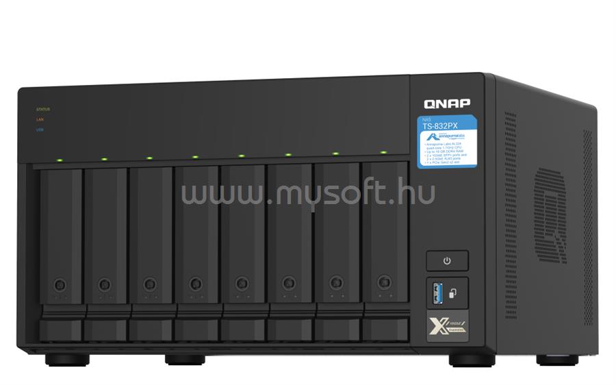 QNAP NAS 8 fiókos TS-832PX-4G 4x1.7 GHz, 4GB RAM, 2x2.5GbE, 2x10GbE, 3xUSB3.2
