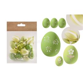 QX IMPEX KFT IRIS dekor műanyag tojás x12 zöld virágos/csíkos 3x4cm QX_IMPEX_KFT_72026 small