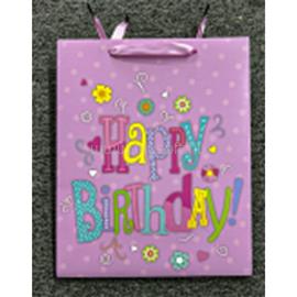 QX IMPEX KFT IRIS matt papírtasak Happy Birtday lila 18 x 23cm QX_IMPEX_KFT_370581 small