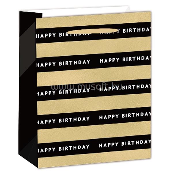 QX IMPEX KFT IRIS matt papírtasak hologrammos hot stamp Happy Birtday fekete/arany 11 x 14cm