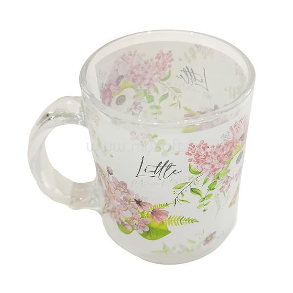 QX IMPEX KFT IRIS üveg bögre, lila virágcsokor mintás 7,8 x 9,7cm