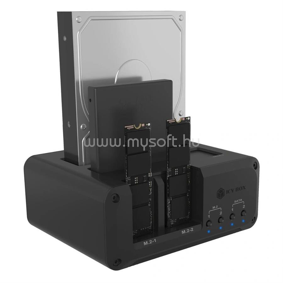 RAIDSONIC Icy Box Club Case 2925 - 4 rekeszes ház 2 db M.2 NVMe és 2 db 2,5"/3,5" HDD/SSD számára