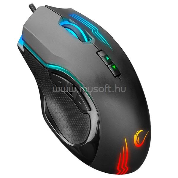RAMPAGE SMX-G38 CLAW gamer vezetékes egér (7200DPI, 8 gomb, makro, RGB LED, 1,8m harisnyázott kábel, fekete)