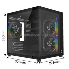 RAMPAGE Számítógépház - LUMID (fekete; ablakos; BTF, mATX, alsó táp, 3x120mm A-RGB) RAMPAGE_43495 small