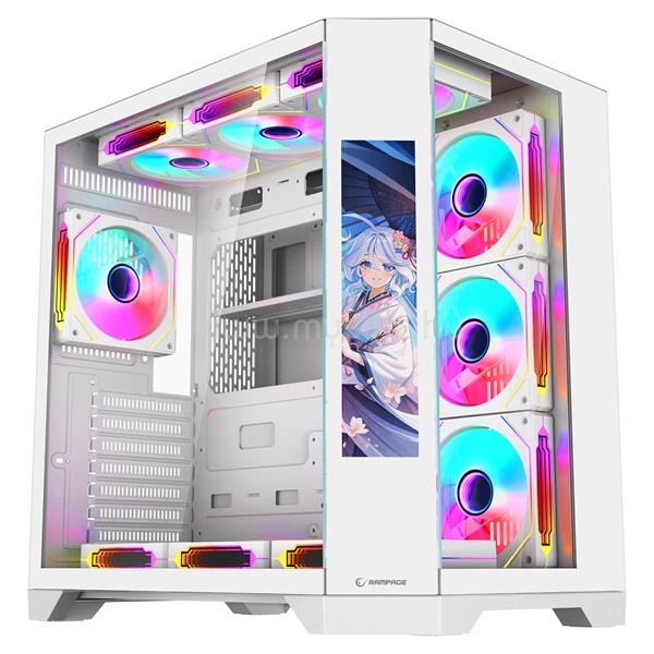 RAMPAGE Számítógépház - NOVA (fehér; üveg; ATX; 9,17" TFT kijelző, 7x120mm RGB, 1xUSB3.0 + 1xUSB2.0)