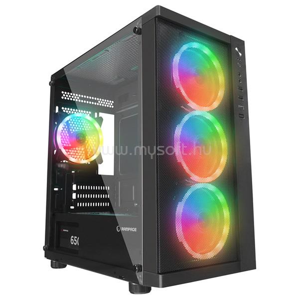RAMPAGE Számítógépház - VEGA V2 (fekete; üveg; mATX; alsó táp; 4x120mm RGB, 1xUSB3.0 + 2xUSB2.0)