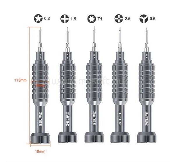 RELIFE RELIFE RL-730A precíziós csavarhúzó készlet 5db Y0.6, 2.5 mm Pinhead, EZÜST