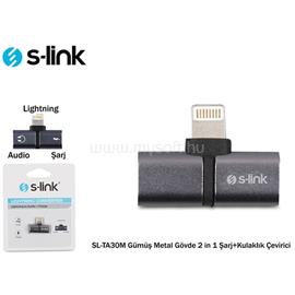 S-LINK Átalakító - SL-TA30M (Bemenet: Lightning, Kimenet: 2xLightning, iphone töltés és fejhallgató, fém, szürke) S-LINK_31590 small