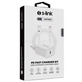 S-LINK Hálózati töltő - SL-EC62PD (20W, QC4.0 Gyorstöltés,Type-C to Lightning, 100cm adat+töltőkábel, fehér) S-LINK_36399 small