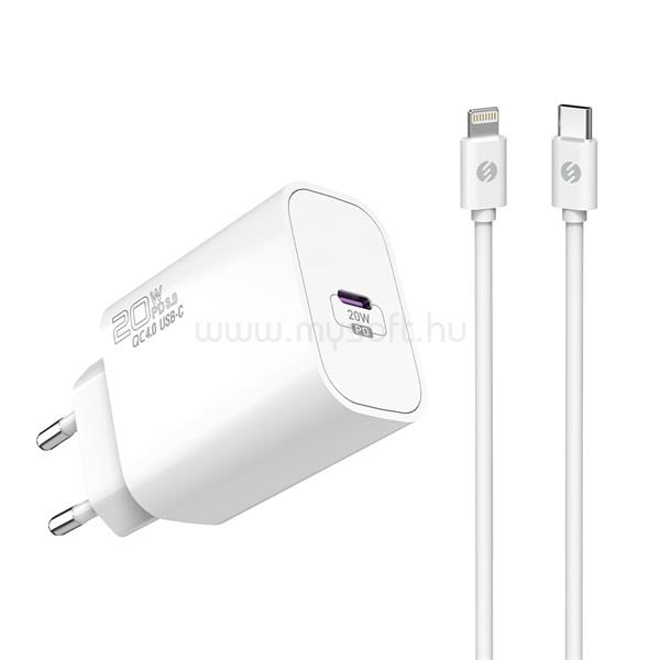 S-LINK Hálózati töltő - SL-EC62PD (20W, QC4.0 Gyorstöltés,Type-C to Lightning, 100cm adat+töltőkábel, fehér)