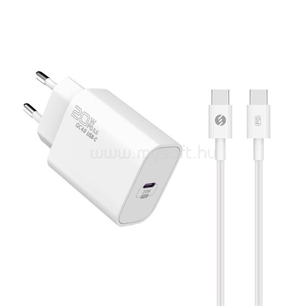 S-LINK SL-EC62TP hálózati töltő (20W, QC4.0 Gyorstöltés,Type-C to Type-C, 100cm adat+töltőkábel, fehér)