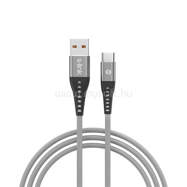 S-LINK kábel - SL-STM60T (3A, 12W, Gyorstöltés, Type-C, 100cm adat+töltőkábel, szürke)