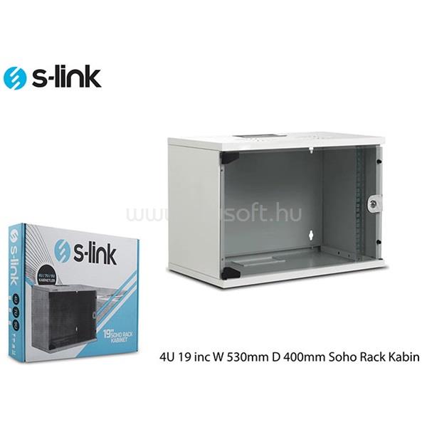 S-LINK Rackszekrény - 4U 19" fali kivitel (530x400mm, Flatpack, szürke)